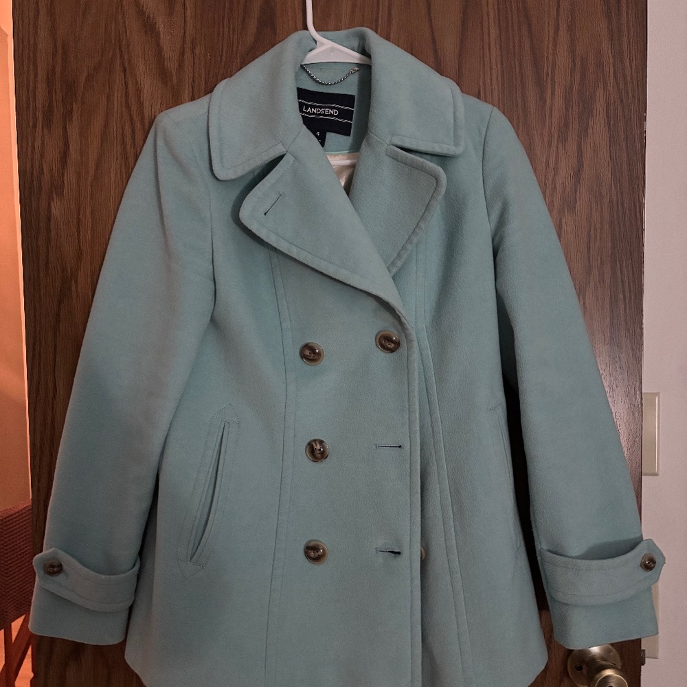 Lands End Blue Pea Coat